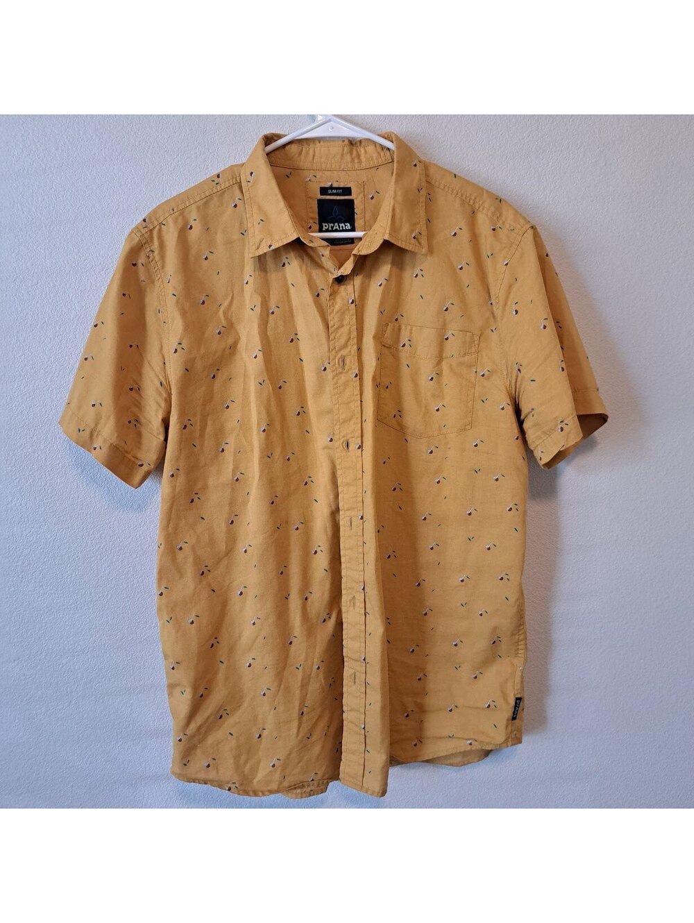 prAna Men's Slim Fit Short Sleeve Organic Cotton Casual Button-Up Large Shirt